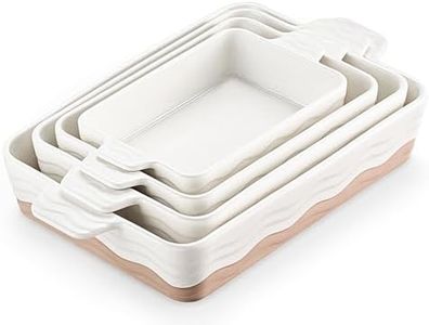 Estmoon Casserole Dishes for Oven, Ceramic Baking Dishes Set of 4, Baking Pan with Handles Casserole Dish Set, Rectangular Lasagna Pan for Baking, Wedding Gifts, Light Khaki(9.44''/11.2"/13"/15")