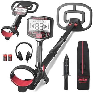 PANCKY High Accuracy Metal Detector for Adults – Collapsible, Lightweight & IP68 Waterproof Search Coil with 10.55” Large Coil, 5 Modes & Backlit LCD, Gold & Relic Detector Kit, PK1098 (Red)