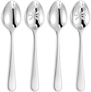KEAWELL Louise Premium 2 Piece Serving Spoons and 2 Piece Serving Slotted Spoons – 9 inches – 18/10 Stainless Steel - Uniting Elegance and Durability - Exquisite Serving Utensils for Parties