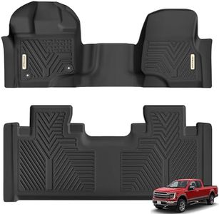 YITAMOTOR Custom Fit Floor Mats Compatible with 2015-2024 Ford F-150 Super Cab/Extended Cab with 1st Row Bench Seats Only, All Weather Protection 2 Row Floor Liner Set Black