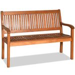 Tangkula Outdoor Wood Bench, Two Person Solid Wood Garden Bench w/Curved Backrest and Wide Armrest, Large Bench for Patio Porch Poolside Balcony, 50" W x 25" D x 36" H (Natural)