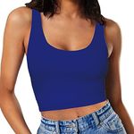 Women’s Sexy Sleeveless Scoop Neck Racerback Cropped Tank Tops Cute Teen Girls Halter Neck Crop Tops Vest Royal Blue Medium