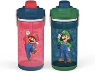 zak! Beacon Bottle Set of 2, Super Mario Bros. - 16 oz Each - Durable Plastic - Silicone Spout & Leak-Proof Lid - Dishwasher Safe