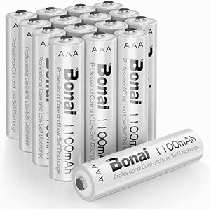 BONAI Rechargeable AAA Batteries • 1100 MAh • NiMH High-Capacity • Recharge up to 1200x • 16-Pack Pre-Charged