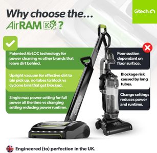 Gtech AirRAM K9 Cordless Vacuum Cleaner – Lightweight Pet Hair Removal