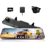WOLFBOX G900 12" Rear View Mirror Dash Camera for Car | 4K Front + 2.5K Rear Backup Cam with Night View, GPS, Touch Screen, WDR, 64GB Memory Card Included