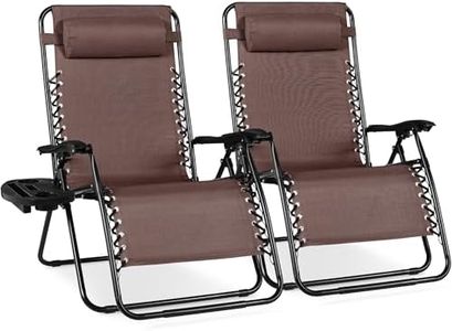 Best Choice Products Set of 2 Extra Wide Adjustable Steel Mesh Zero Gravity Lounge Chair Recliners w/Pillows and Cup Holder Trays - Brown