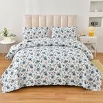 Green Essen Blue Gray Floral Quilts Twin Size Flower Leaves Bedspread Summer Lightweight Plant Bedding Botanical Coverlet Spring Bed Cover Set