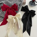 Starvis Hair Bow Women Satin Silky Layered Hair Barrettes with Big Ribbon Bow Clip for Women and Girls Large Vintage Hair Accessories French Style (White-black-red-3pcs)