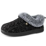 HomeTop Women's Cable Knit Slippers Breathable Warm Comfy Non-slip Indoor Outdoor House Shoes with Fuzzy Collar Jet Black, 5-6 UK