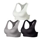 Lemef Women's Sports Bras Racerback Yoga Bras Medium Support Workout Bras with Removable Pads Black,White,Grey, M