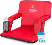 Stadium Boss Recliner Stadium Seat for Bleachers, Benches, Lawns, Backyard, Camping & Beach – Padded Sport Chair, Cushion Backs & Armrest – 6 Reclining Positions – Portable Carry Straps – Red