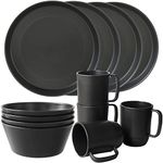 Shopwithgreen Wheat Straw Dinnerware Sets, 12 PCS Microwave Unbreakable Plates and Bowls Sets, Reusable Lightweight Tableware Dinner Dishes, Bowls, Cups, Plastic Dishes for Camping, Kitchen, RV