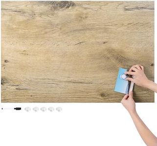 Navaris Frameless Magnetic Memo Board - Easy Installation - Kitchen Magnet Dry Erase Whiteboard - Notice Boards for Wall Use - 36 x 24 Inches - Dark Wood Design with Magnets & Pen