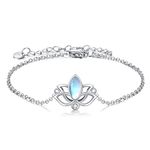 YFN Lotus Bracelets Sterling Silver Moonstone Lotus Flower Adjustable Bracelet Yoga Jewellery Gifts for Women Girls