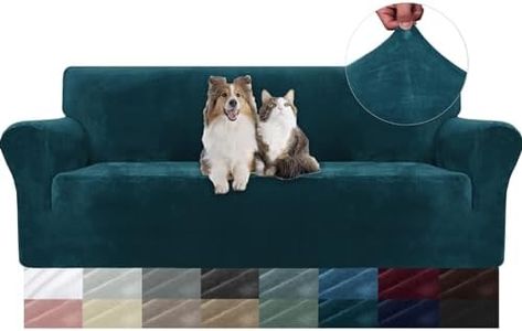 YSTELLAA Copridivano Velluto 3 Posti con Braccioli, Copridivani AntiGraffio Gatto, Fuzzy Copri Divano Elasticizzato Elastico, Universale Sofa Cover Antimacchia Lavabile Antiscivolo, Verde Scuro