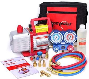 Kozyvacu Mini Split/HVAC/AUTO AC Repair Complete Tool Kit - includes 1-Stage 4.5 CFM Vacuum Pump, Manifold Gauge Set, Hoses and Accessories, Perfect for AC Recovery and R134a Refrigeration(TA450F)