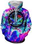 GGmar Men Hoodie Psychedelic Rainbow Cartoon Print Pullovers Sweatshirt, Trippy Weed Tumblr, Medium