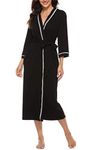 Vlazom Womens Dressing Gown Soft Kimono Robe V-Neck Long Knit Bathrobe Nightwear Sleepwear for All Seasons, Style A-Black, S