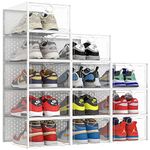 Pinkpum Extra Extra Large Shoe Storage Boxes XXL Large Clear Plastic Stackable Shoe Organizer 12 Pack Sneaker Storage for Men Shoe Containers Fit for Size 14