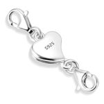 925 Sterling Silver Heart Magnetic Jewelry Clasps, Double Lobster Clasp Necklace Extender, Magnetic Clasp for Bracelet Necklace Closure, DIY Jewelry Making Accessories (Silver)