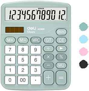 Calculator, Deli Standard Function Desktop Calculators with 12 Digit Large LCD Display and Sensitive Button, Solar Battery Dual Power Office Calculator, Green