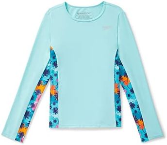 Speedo Girls' Standard Uv Swim Shirt Long Sleeve Rashguard, Aqua Splash, SM (8 Big Kid)