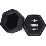 WantGor Velvet Jewelry Ring Box, 3 Slots Hexagon Ring Gift Box Vintage Ring Display Holder Case for Wedding Ceremony Proposal Engagement (Black)