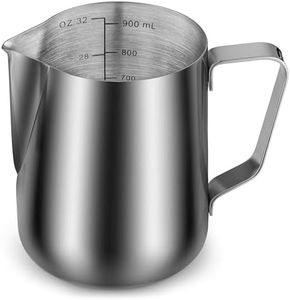 Zulay Milk Frothing Pitcher with Latte Art Pen – 12oz 20oz 32oz - Stainless Steel Frother Cup with Measurement Markings, Espresso & Coffee Accessories Creamer Jug with Laser-Welded Handle - 32 oz