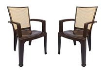 Nilkamal Chr2226 Plastic Mid Back With Arm Chair|Chairs For Home|Dining Room|Bedroom|Kitchen|Living Room|Office-Outdoor-Garden|Dust Free|100% Polypropylene Stackable Chairs|Set Of 2,Brown