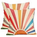 Boho Sun Sunshine Pillow Covers 18X18 Sunset Aesthetic Colorful Rainbow Decorative Linen Couch Pillow Cases with Zipper Set of 2 Farmhouse Rust Home Decor for Living Room Bedroom Bed Cushion Outdoor