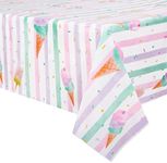 WERNNSAI Ice Cream Party Table Cover - 4PCS 54” X 108” Disposable Rectangular Plastic Tablecloth Ice Cream and Popsicle Themed Party Supplies Kids Girls Birthday Baby Shower Party Decorations