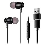 USB Earbuds with USB-A to C Adapter, USB-C + USB-A Earbuds Headphones Compatible with Samsung Smartphones, Laptop PC, Mac, Advanced DAC Sound Card, Clear Mic, Deep Bass, CGS-W1A