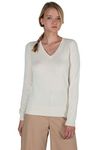 JENNIE LIU Women's 100% Pure Cashmere Long Sleeve Pullover V Neck Jumper(M, Cream)