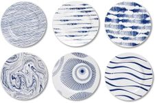 Bruntmor 9-Inch Porcelain Dinner Plates Set of 6 - Blue and White Dinner Plates for Fine Dining, Salad and Entree Dishes - Dishwasher-Oven-Microwave Safe - Pacific Coastal Round Kitchen Plates