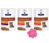 multiple Hills Prescription Diet k/d Kidney Care Cat Food 18 X 85g (6x Beef, 6x Salmon, 6x Chicken) with a Free Toy Ball Gift