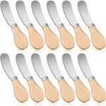 Patelai 12 Pieces Cheese Spreader Cheese Butter Knife Stainless Steel Butter Spreader Knives with Wooden Handle Sandwich Cream Cheese Cake Condiment Knife Set, 4.7 Inch