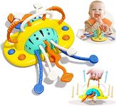 Montessori Silicone Pull String Toys, High Chair Toys with Suction Cup, Baby Travel Toy for 1 Year Old, Fine Motor Skill Activity Toys, UFO Sensory Toy for Toddlers Boy Girl 6 12 18 Months Gifts