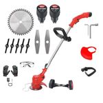 Electric Wireless Rechargeable Edge Cutter 48V-25cm Cutting Width|3-in-1 Mower & Trimmer|Adjustable Height |3 Blade Types|Lightweight & Portable|Lawns & Gardens. (Grass Cutter-L-Shap-Red)