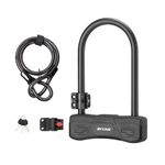 BYKING Bike Lock, Heavy Duty Bicycle D Lock with Cable, 3 High-Security Keys and 1.2m Steel Cable for Road, Electric, Folding, Mountain Bike and Scooter.