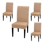 BRIDA ® Polyester Stretchable Floral Printed Dining Chair Covers Elastic Chair Seat Case Protector, Slipcover Set of 4 (Plain Camel, Standard).