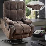 Plococo Lay Flat Sleeping Dual OKIN Motor Lift Recliner Chair with Vabriation Heat Massage for Elderly,Infinite Position Soft Fabric Power Electric Recliner Sofa Chair for Living Room, Brown