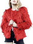 Flygo Faux Fur Coat Women Faux Fur Jacket Fluffy Open Front Cardigan Shaggy Short Coat Fall Winter Jacket(Red-L)