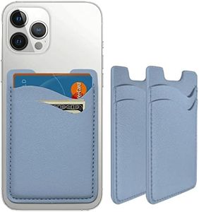 Phone Wallet Stick On, Leather Phone Card Holder, Stretchy Card Holder for Back of Phone Credit Card Holder for Phone Case Compatible with Most Cell Phone (iPhone, Samsung) - 2Pack Blue