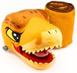 Jurassic World Dinosaur Head Armrest Buddy Stuffed Plush Traveling Toy with Blanket 13” - Kids Ultimate Travel Pillow Companion Set (T Rex)