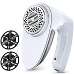 POPCHOSE Fabric Shaver, Rechargeable Lint Remover with 6-Blades and Electrostatic Brush, Effectively and Quickly Remove Fuzz for Clothes, Sweater, Couch, Blanket, Curtain, Wool, Cashmer(White)