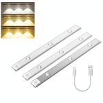 NIRDAMBHAY 3 Pcs White Rechargeable LED Cabinet Lights – 40 cm Wireless Under Shelf Lights with 3 Brightness Levels, Built-in 1200 mAh Battery, Magnetic Stick-On Lights for Kitchen & Wardrobe, Closet