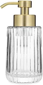 Rail19 Flora Fluted Foaming Soap Dispenser | Vintage-Inspired Modern Glass Refillable Pump Bottle for Bathroom Vanity Countertop and Kitchen, 10oz (Gold)