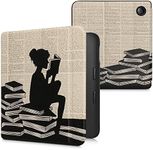 kwmobile Case Compatible with Kobo Libra 2 Case - eReader Cover - Girl and Books Black/Beige