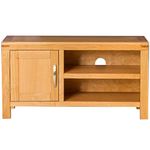 Roseland Furniture Abbey Light Oak Small TV Stand Unit for Living Room or Bedroom | 90 cm Contemporary Solid Wood Television Cabinet Stand Suitable for TVs up to 40 inches | Fully Assembled